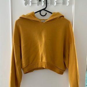 Mustard yellow crop top hoodie, size L